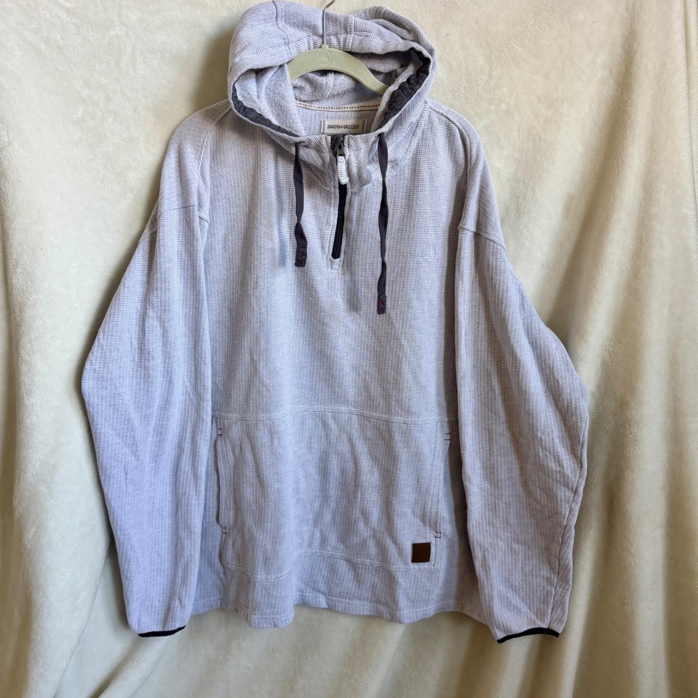 Dakota Grizzly Mens Gray Waffle Knit Quarter Zip Hooded Pullover XXL Cotton